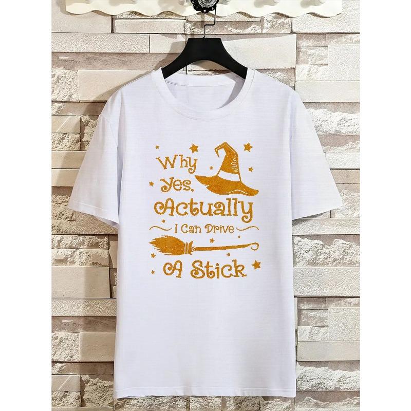

European sizes Halloween Tee I Can Drive Pattern Tee, Men s Casual Crew Neck T-Shirt For Summer, Plus Size Top 4XL білий