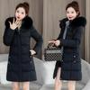 Women's Mid-Length Hooded Cotton Jacket with Large Fur Collar - Fashionable, Slimming Winter Outerwear with Waist Tie