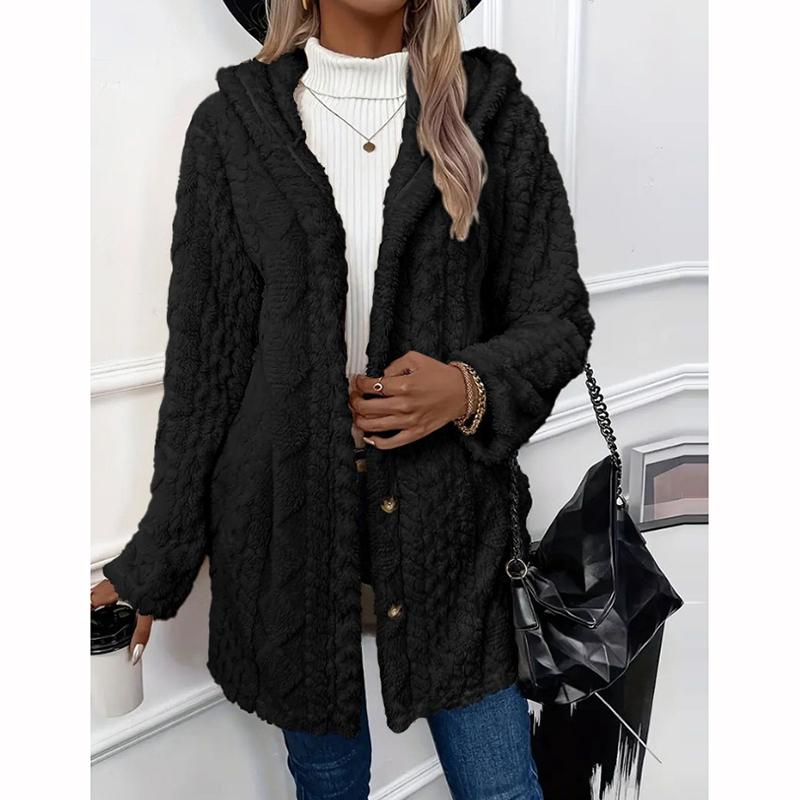 Autumn Winter Fur Coat Plush Button Cardigan Hooded Sweater Autumn Winter