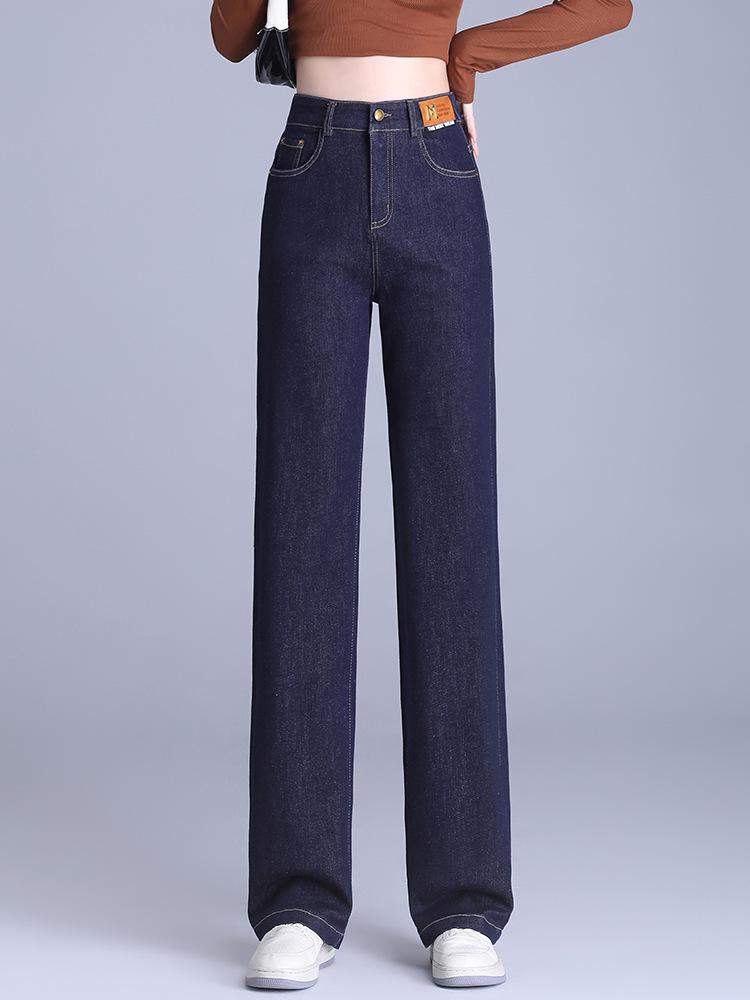 Women's High-Waisted Dark Blue Slim-Fit Straight-Leg Jeans