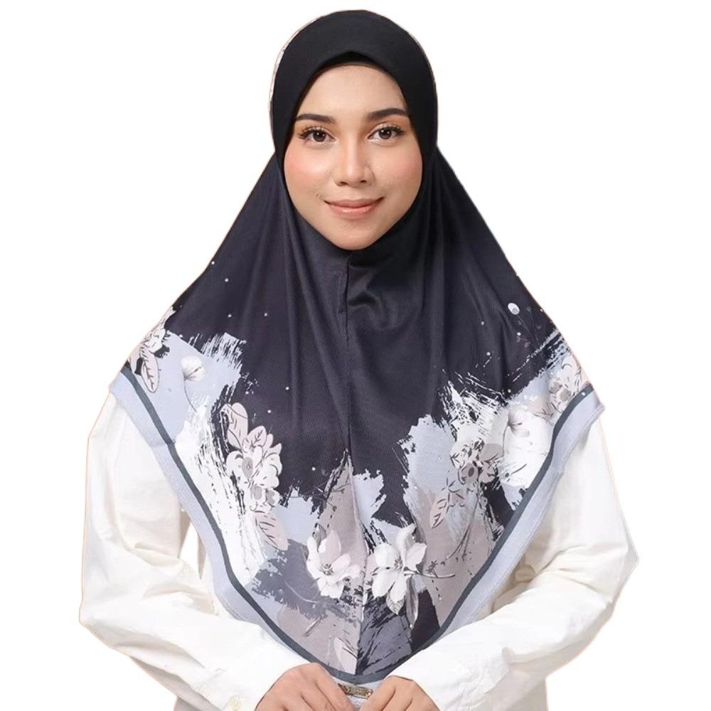 

Adjustable Printed Arab Lady Headscarf Chiffon Head Wrap Eid Al-Fitr Long Floral Turban Arab чёрный