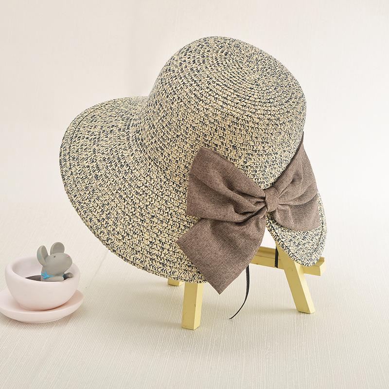 New women's sunshade, beach hat women, split-ended big bow fashion travel sunscreen big edge straw hat