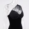 Single Shoulder Midi Dress Cut Out Mesh Velour Sexy Split Black Dress Woman Elegant Fashion Bodycon Party Wear