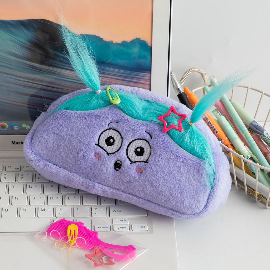 Cartoon Plush Pen Bag With Large Capacity For Students And Office Supplies