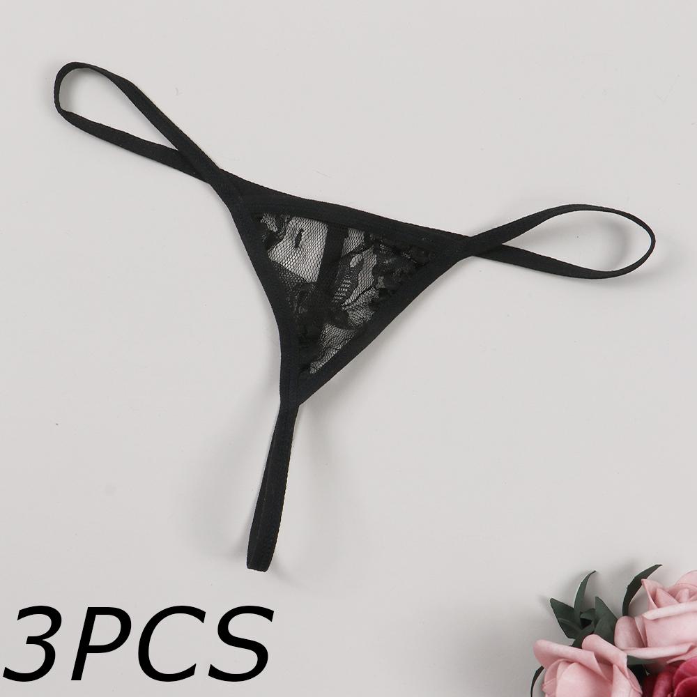 Sexy Lace See-through Beach Thong Ladies Bikini V Strap Panties Sexy Lingerie for Fine Woman 3PCS