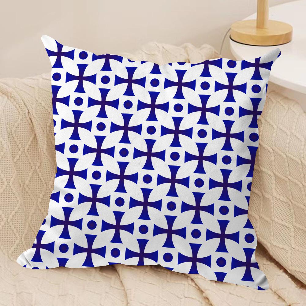 Blue and White Geometric Cushion Cover Short Plush Doublesided Print Square Throw Pillow Covers Sofa Home Cushion Decor