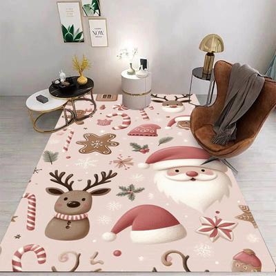 Christmas Santa Claus and Elk Theme Creative Carpet Living Room Bedroom Corridor Christmas Decoration Non Slip Mat Gift