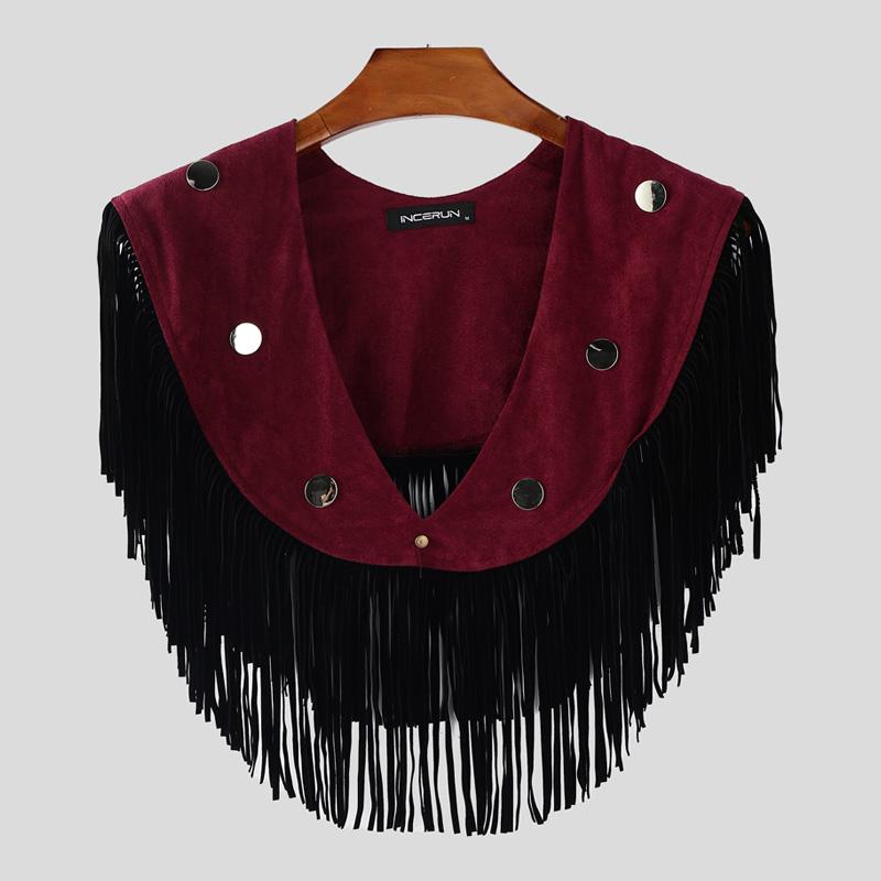 

INCERUN Мужские топы с низким вырезом, с прострочкой, кисточками, модные укороченные накидки 5XL красный