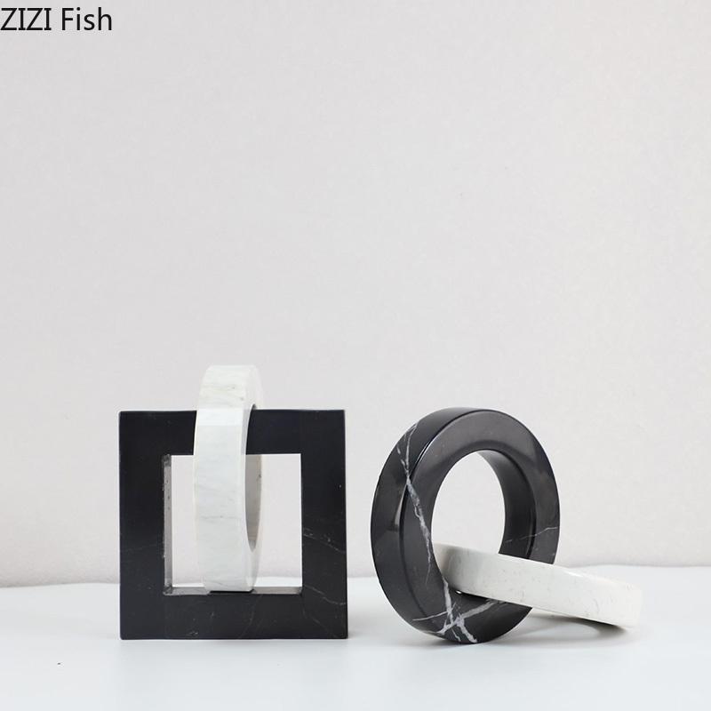 Marble Geometric Ring Square Annular Knot Statue Abstract Crafts Desk Decoration Creative Knot Sculpture Room Aesthetics Decor