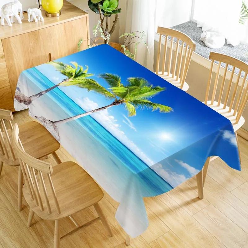 Custom Beach Seaside Table Cloth Oxford Print Waterproof Oilproof Home Rectangular Party Table Cover 100X140cm/140X250cm