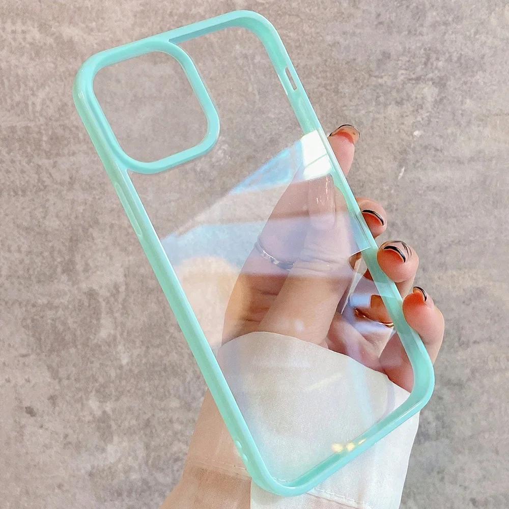 

Transparent Candy Color Bumper Phone Case For iPhone 16 15 14 13 12 11 Pro Max XR XS X 7 8 Plus SE3 Soft Shockproof Back Cover iPhone 11 Pro Max&Pc + tpu