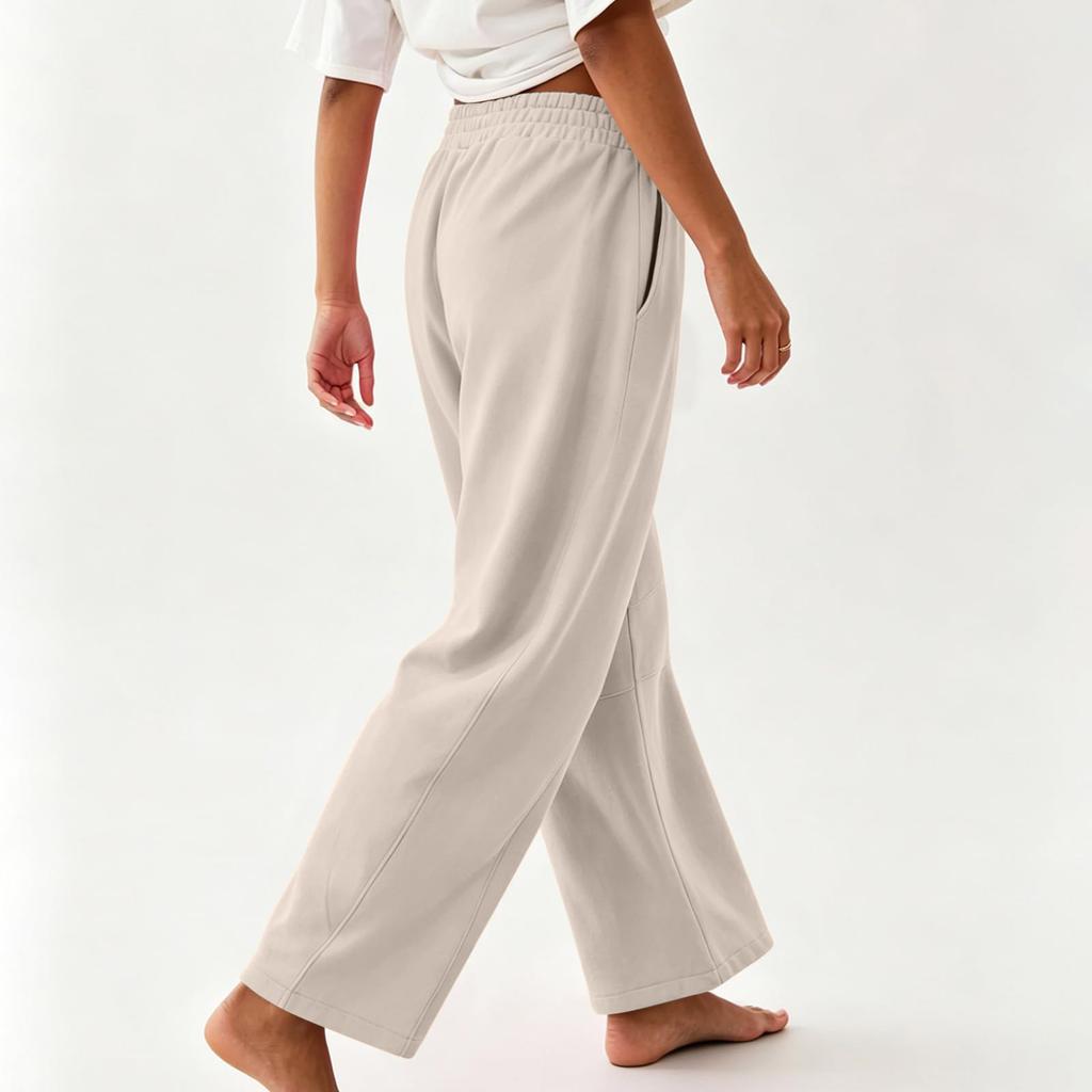 Women's Casual Sweatpants with Drawstring Elastic Waist, Wide Leg and Pockets for Everyday Wear
