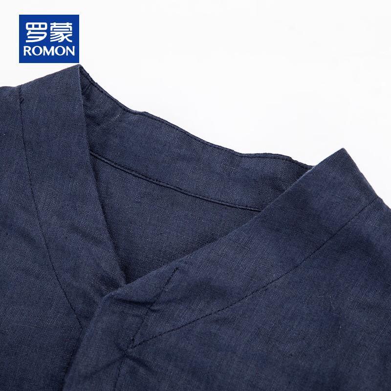ROMON Men's Chinese Style 100% Linen Long Sleeve Stand Collar Shirt
