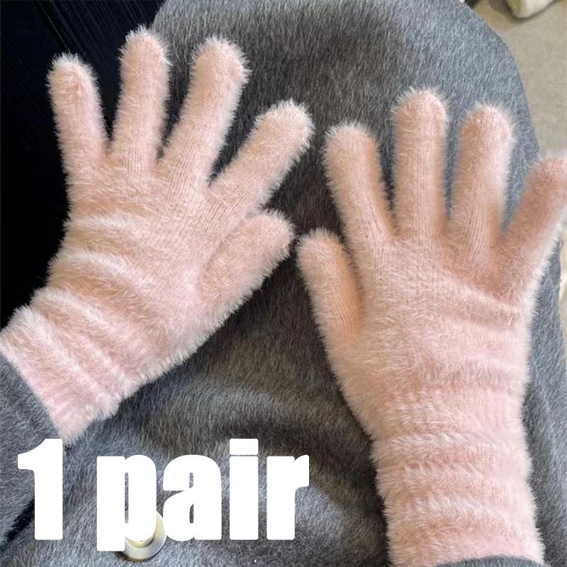 Women's Winter Mink Velvet Gloves Thermal Cold Proof Five Finger Mittens Anti-cold Outdoor Plush Gloves Thicken Warm Mitten