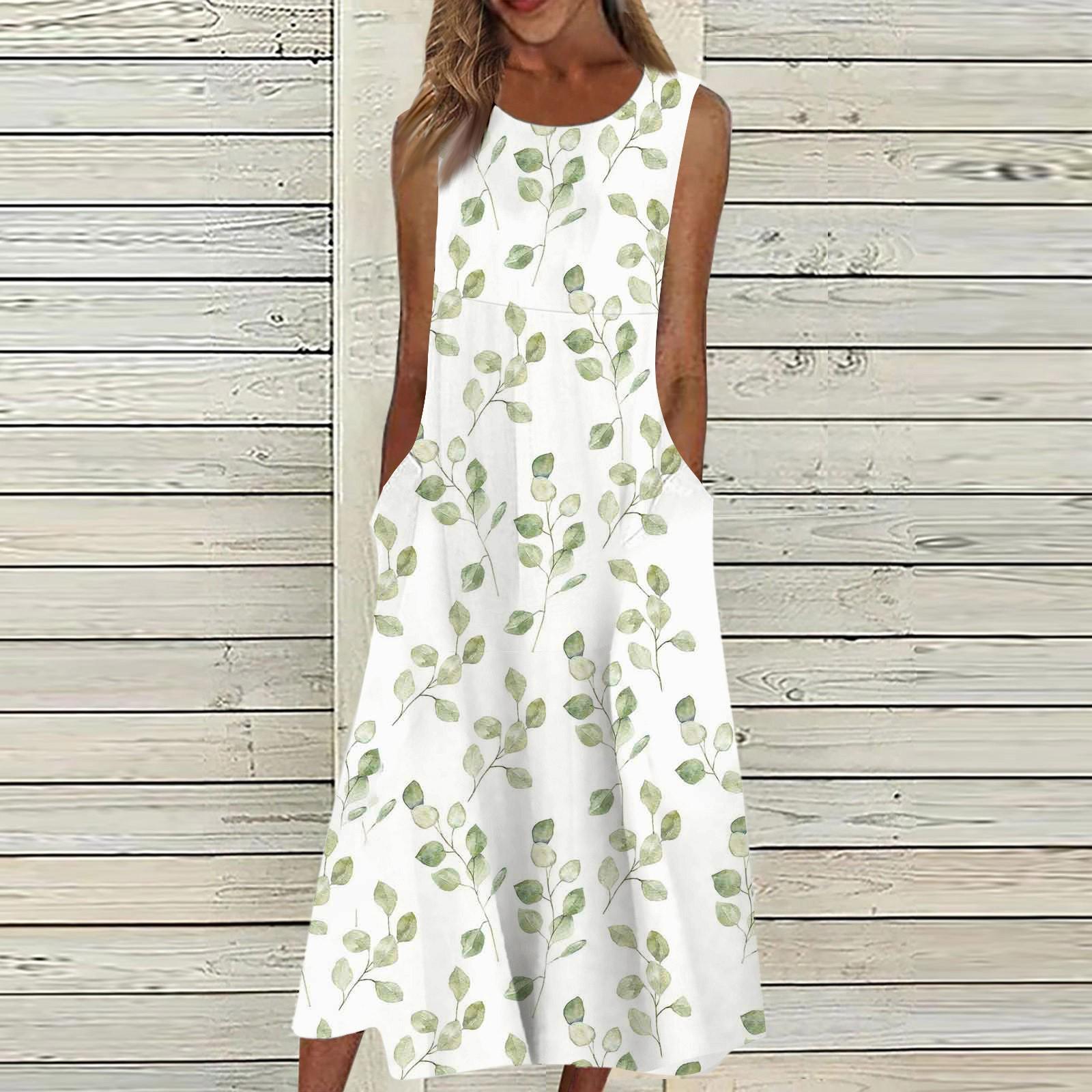 

Жен. Повседневные платья с принтом Круглый вырез Классический Классический На открытом воздухе Повседневные Без рукавов Свободные платья XXL