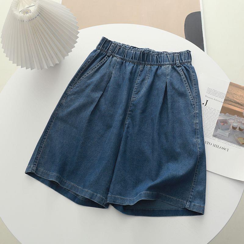 Women s Tencel Denim High Waist Wide Leg Shorts - Spring Retro Korean Style 2XL