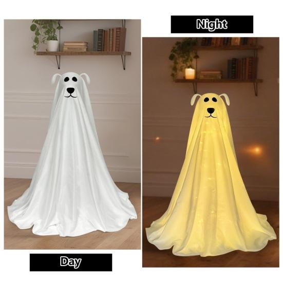 Halloween Decoration Light-Up Spooky Ghost Dog Statue Battery Operated Remote String Lights Front Door Porch Yard Lawn Decor