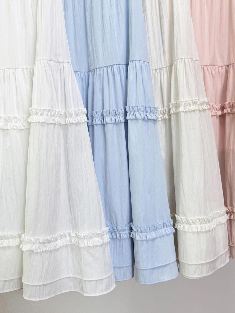 Cream-Style Elastic Waist White Lace Midi Skirt - Women's Holiday Age-Reducing Skirt