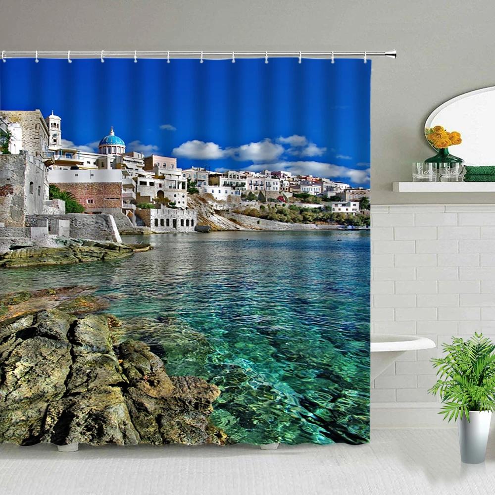 Natural Scenery Shower Curtain Set Waterfall Spring Landscape Home Bathtub Decor Waterproof Polyester Cloth Bathroom Curtains