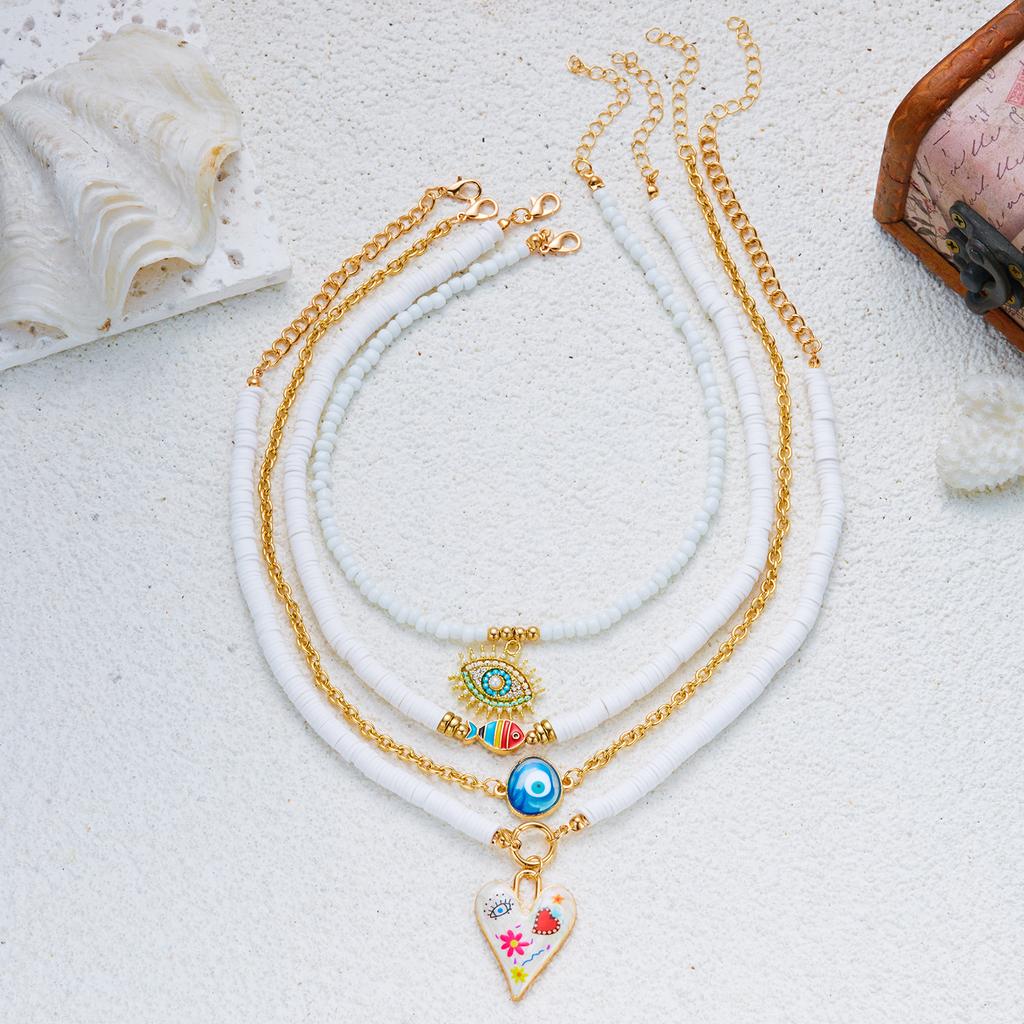 4er Set Glücksbringer Blaue Böse Auge Anhänger Halsketten für Damen Bohemian Bunte Herz Mehrschichtige Perlen Halsketten Gestapelter Schmuck
