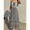 Geometric Print Halter Top Dress - Summer New Style Halter Top Dress - High-waisted Vacation Length Dress