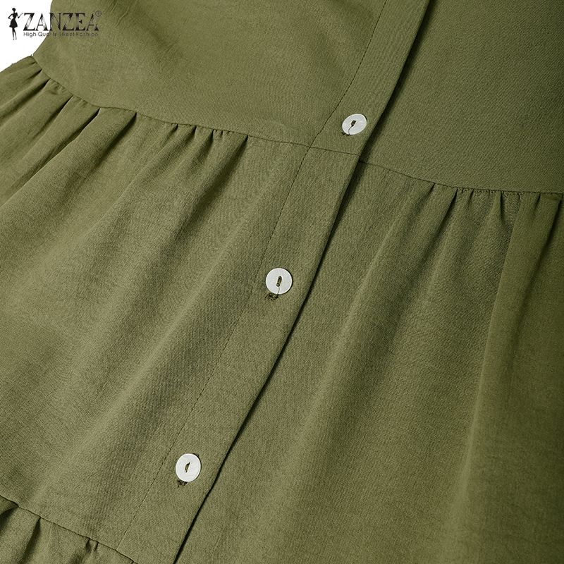 ZANZEA Rochie Casual de Vacanță pentru Femei cu Decolteu în V, Largă, cu Mâneci Lungi Cloș