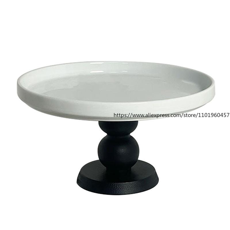 Keramik Runde Hochbeinige Tee- und Snackplatte Ins Dessert- und Kuchenplatte Retro Desktop Aufbewahrungsplatte