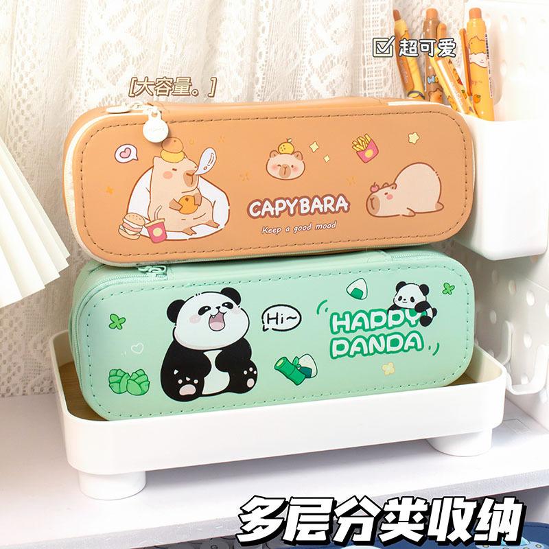 Capybara Pencil Case Large Capacity Double Layer Cute Stationery Bag for Girls Kids Students School Supplies