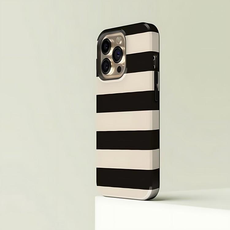 Proužkovaná černá s pouzdrem na telefon pro iPhone 17 17e 16e 16 15 14 13 12 11 X XS XR XSMAX 7 8 Air Pro Max Plus Dvouvrstvý zadní kryt