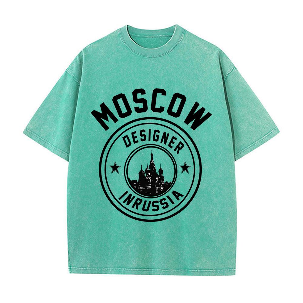Woman Cotton Washed T-Shirts Fashion Design Moscow Designer In Russia Printed Tops Loose Distressed Street Female Clothes