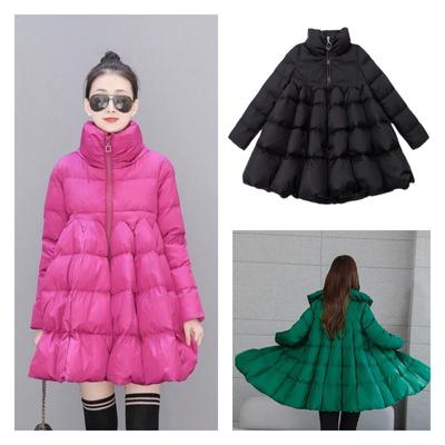 Women Puffer Coat Jacket Overcoat Flared Pleated Quilted Padded Outerwear Warm Winter