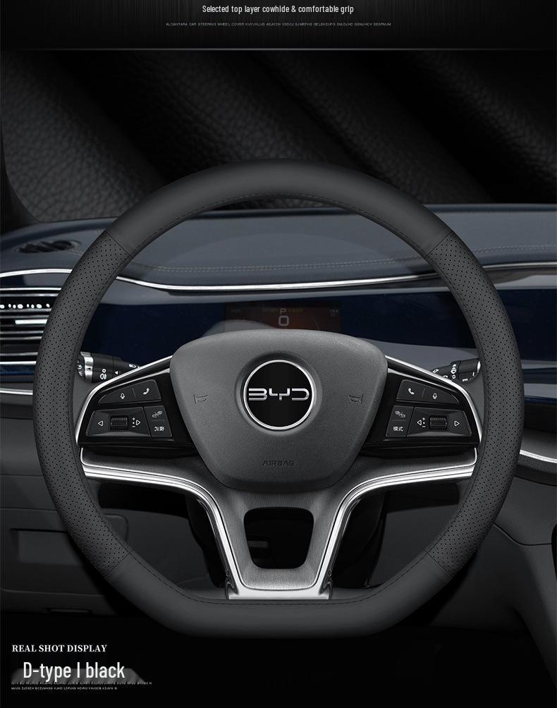 Genuine Leather Steering Wheel Cover for BYD Han, Yuan, Song Pro, Qin Plus/DMI, Han EV, Song Max