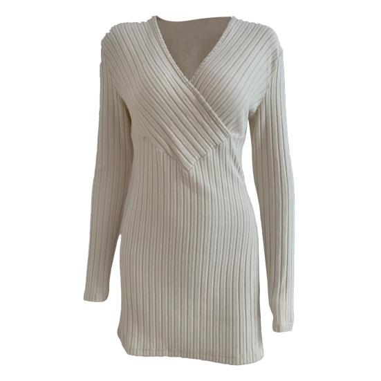 Women Tops V-Neck Long Sleeve Slim Fit Knitting Tops Solid Color Slim Fit Autumn Winter Blouse Versatile Daily Wear