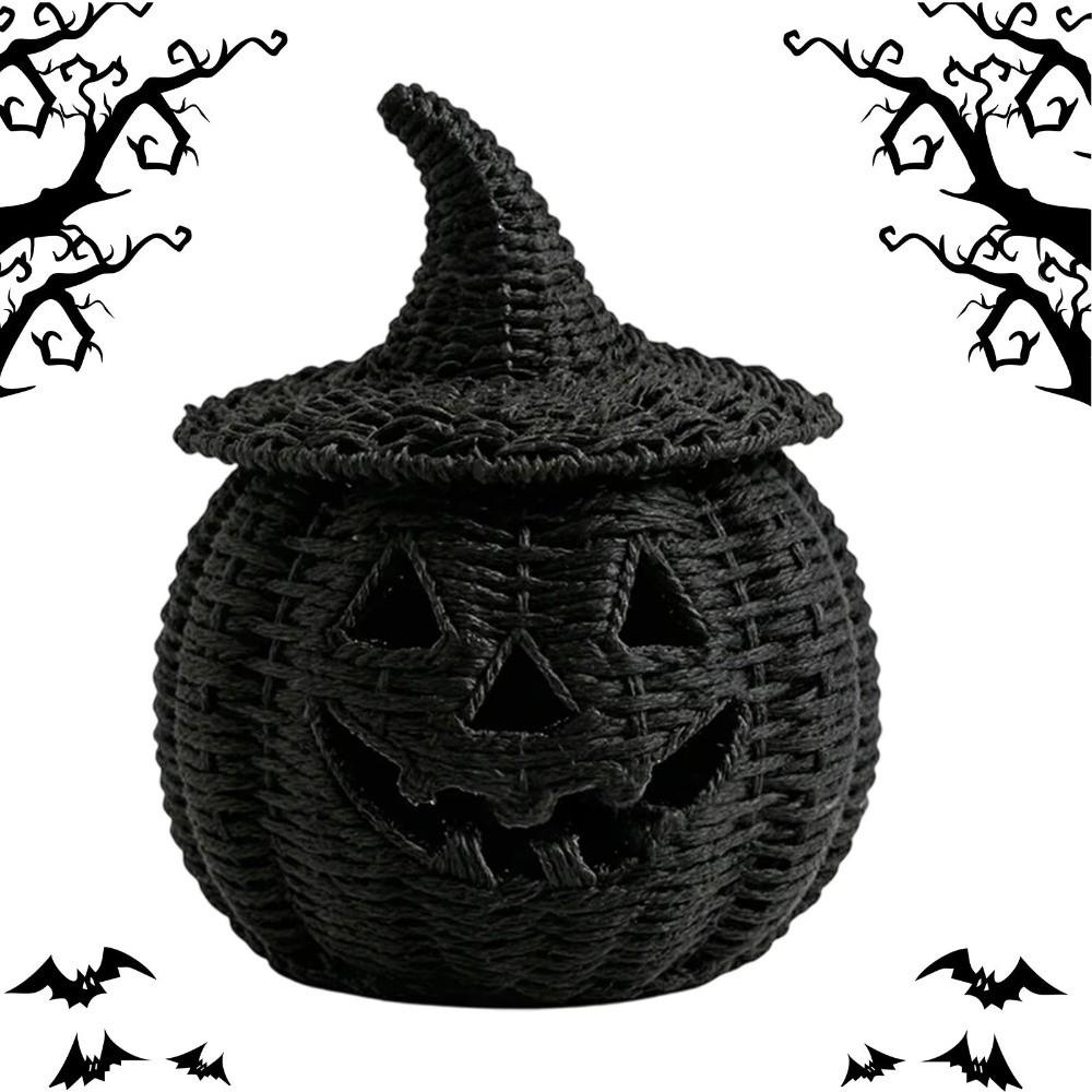 with LED Candle Black Jack-O Lantern Candy Storage Basket  Halloween Decoration
