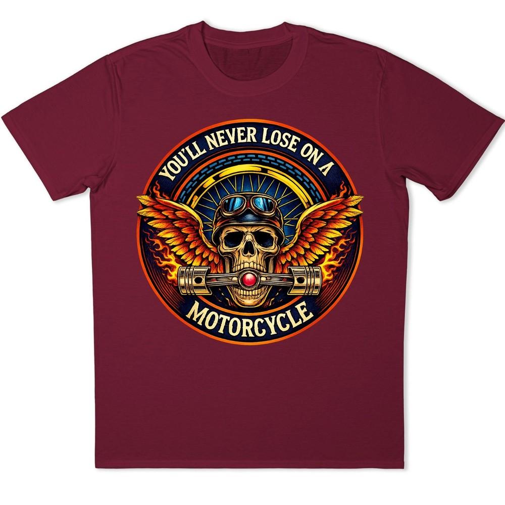 Winged Skull Motorcycle T-Shirt Biker Helmet Pistons Flames Gothic Graphic Tee