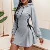 Women Autumn Sweatshirt Dresses Side Lace-Up Waist in Long Sleeve Solid Color Hooded Pullover Tops Casual Long Loose Hoodies