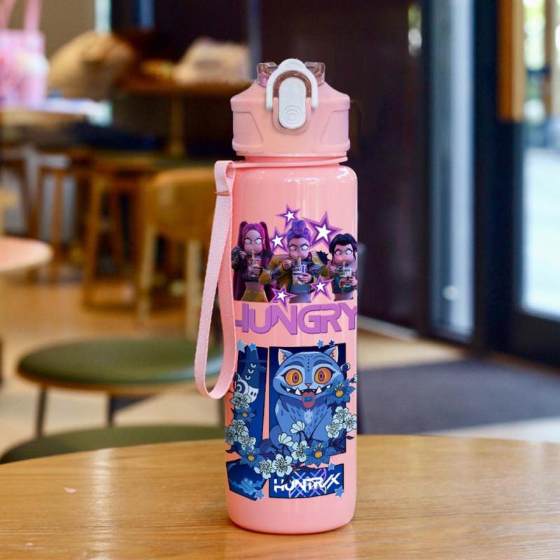 

Kpop Demon Hunters Gradient Water Bottles 700Ml High-Capacity Drinking Straw Cup Portable Girl Outdoor Bottles Office School
