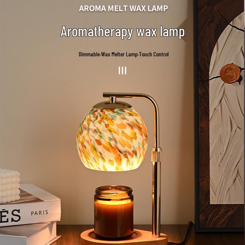 Colorful Glass Scented Candle Lamp: Adjustable Height, Romantic Bedside Night Light