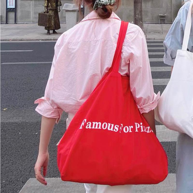 

New simple style is red thin canvas shoulder bag oversize large capacity tote bag