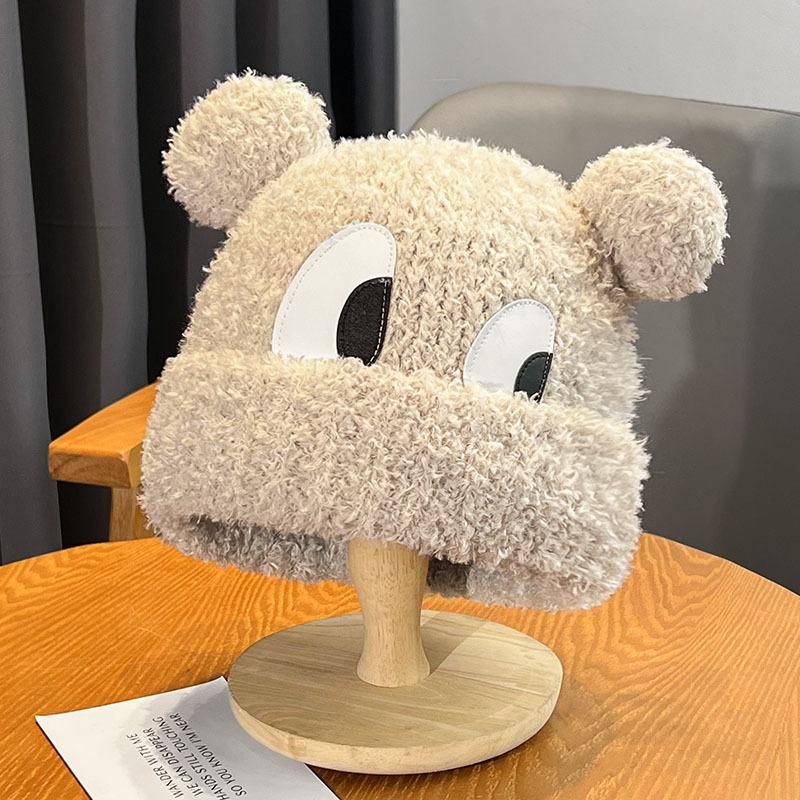 Cute big-eyed puppy lamb wool wool hat women's autumn and winter warm versatile bear ears knitted hat