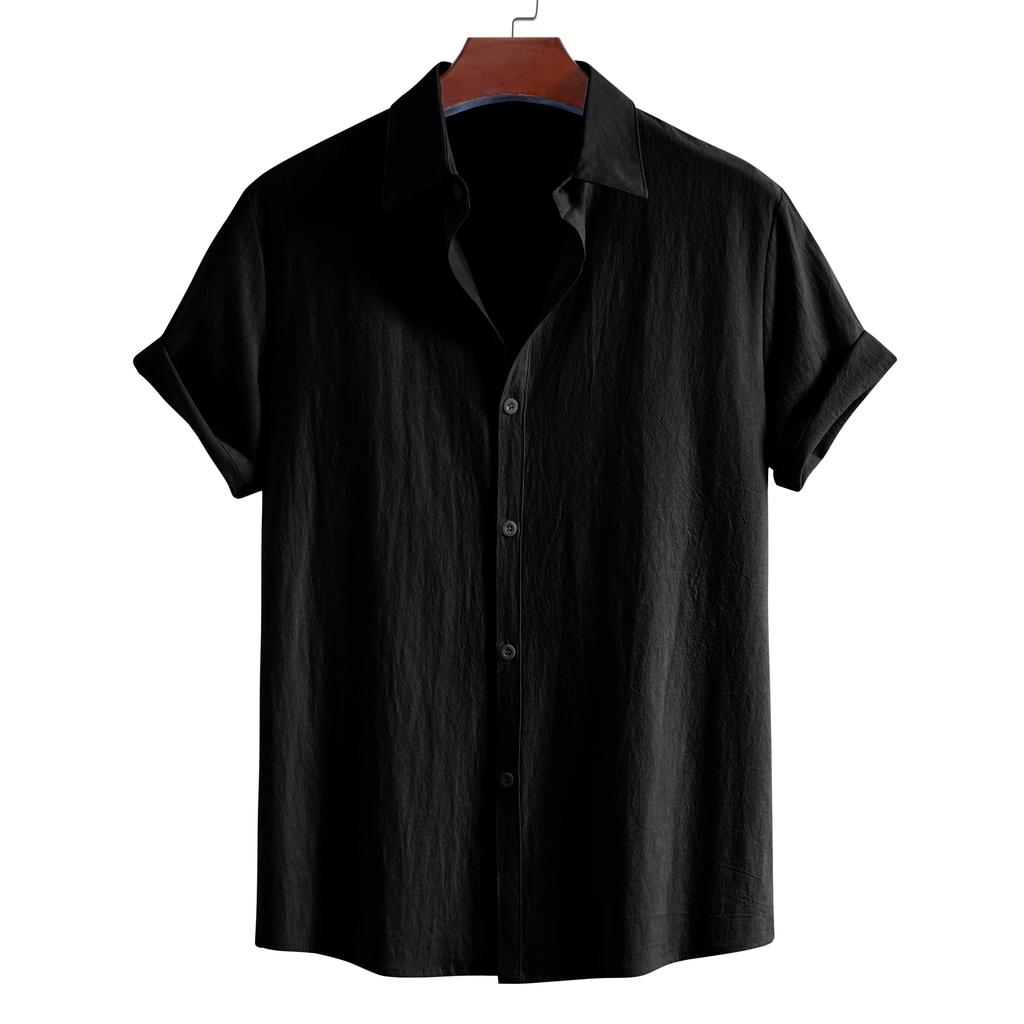 Breathable Linen Cotton Blend Short Sleeve Shirts For Men, Plain Solid Color Lightweight Button Up Shirts For Spring Summer Daily