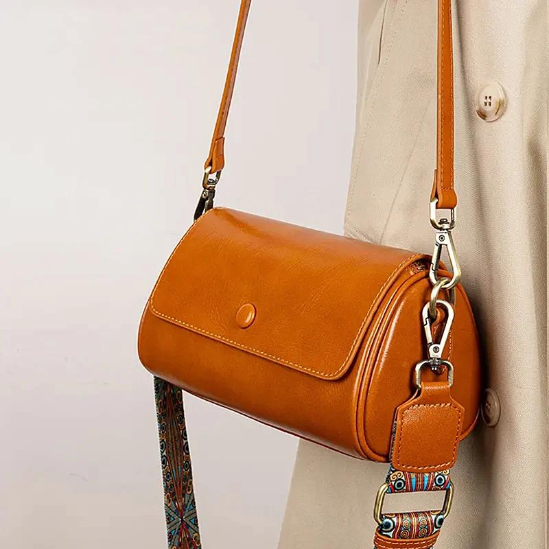 

Lady Designer Luxury Retro Crossbody Bags Female Fashi Cowhide Handbag Women s Cow Natural Leather Round Shoulder Bag Ladies 22x10x12cm