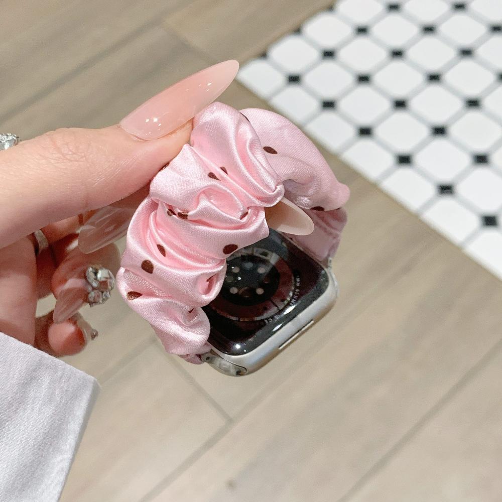 Rekbaar Scrunchie Polsbandje voor Apple Watch Series11 46mm Bandje Dames Polka Dot Garenstijl Lief Scrunchie voor iWatch10/8/7 38/41mm 42mm 44mm 45mm