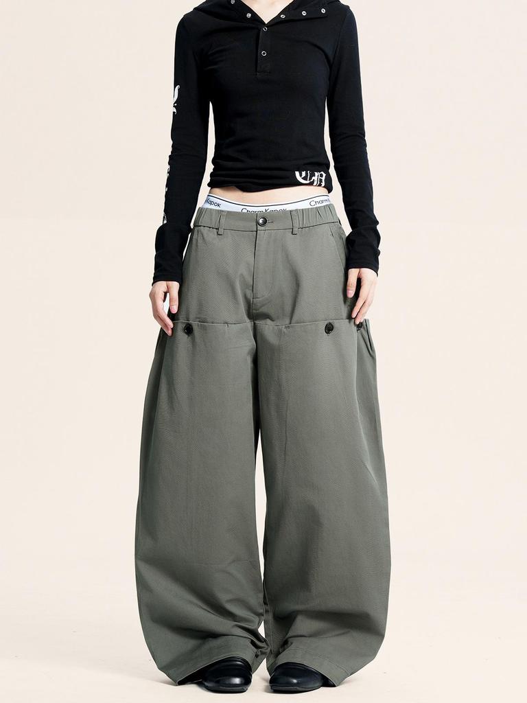 Yongfang Unisex Retro Arbeitshose mit funktionellem Weitbein-Design und großen Taschen