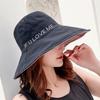 Women Double-sided Plaid Pattern Fisherman Hat Large Brim Letters Pattern Sun Hat
