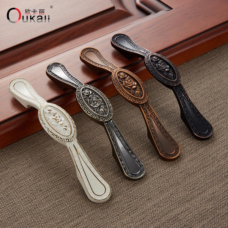 High-class European-style Kitchen Furniture Handle Retro Rose Pattern Zinc Alloy Drawer Cabinet Cupboard Door Handle