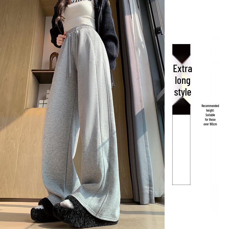 Women's Off-White High-Waisted Wool Wide-Leg Pants - Autumn/Winter 2025, Warm Slimming Floor-Length Casual Trousers