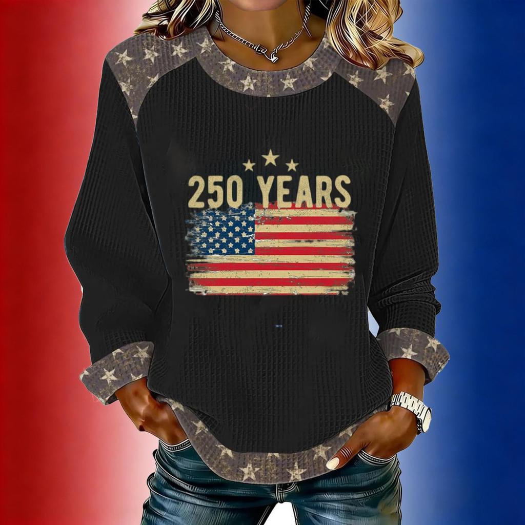 Women's long-sleeved fashionable casual everyday Independence Day printed top
