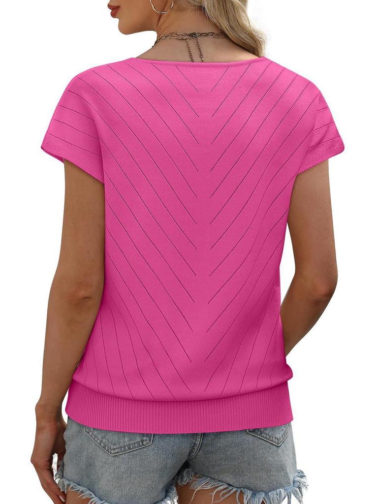 2026 Summer Hot Trend Beach Vacation Cap Sleeve V-Neck Hollowed-Out Casual Knit Sweater for Women