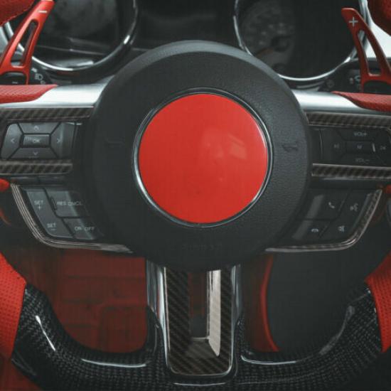 Carbon Fiber Interior Steering Wheel Trim Cover Moldings for Ford Mustang 15-22